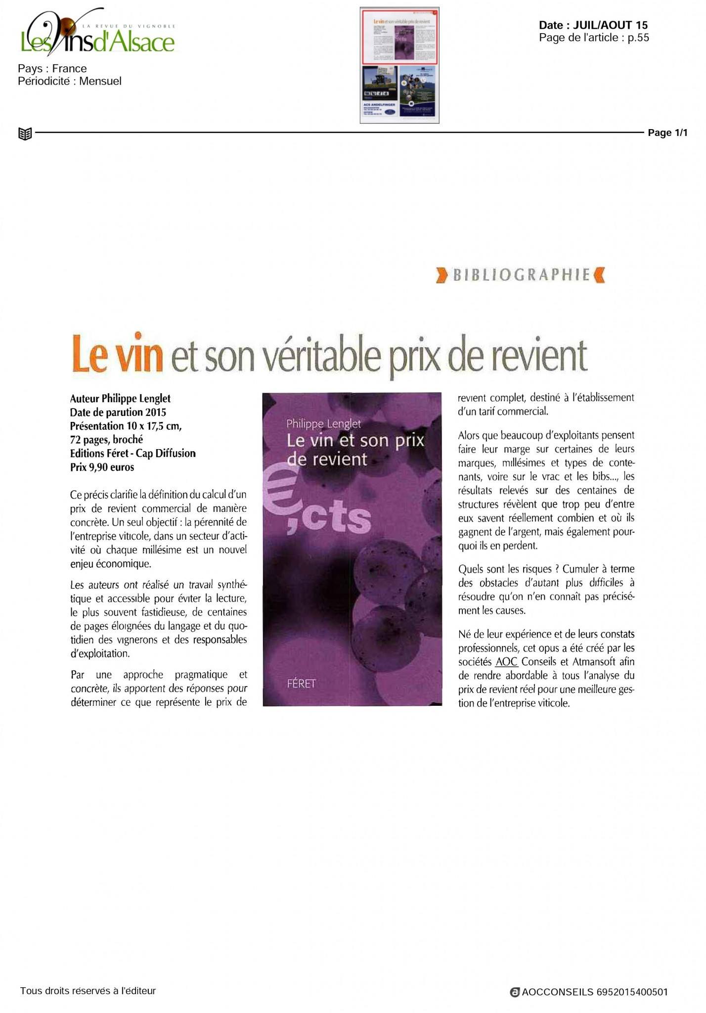 Le vin est son véritable prix de revient