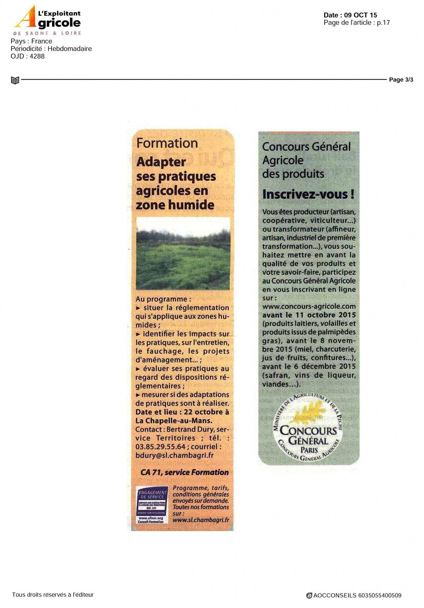 formation adapter ses pratiques agricoles en zone humide