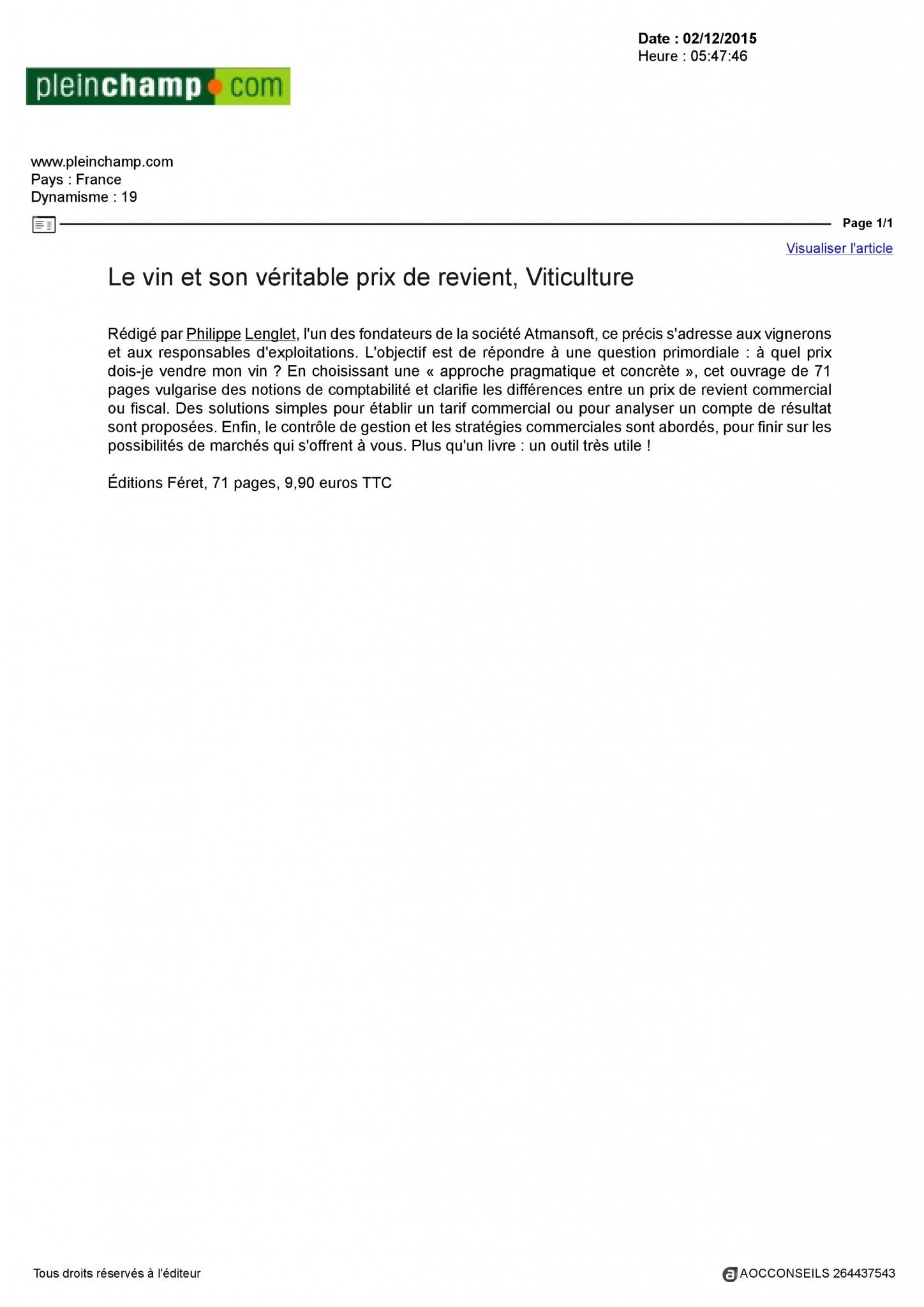 Le vin et son véritable prix de revient viticulture