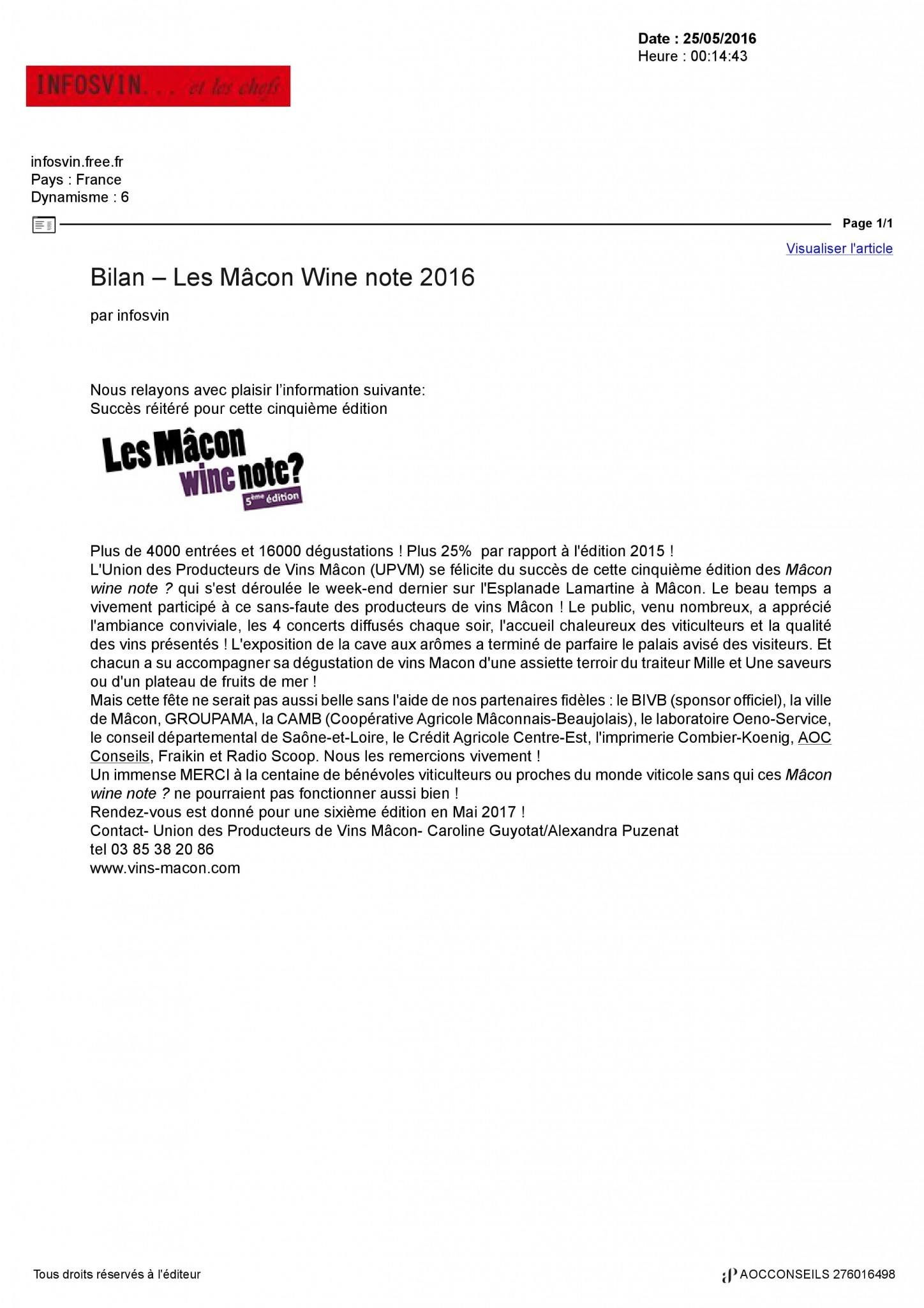 les maçon Wine note 2016